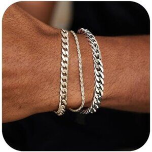 🆕 Men Silver Sturdy Curb Stainless Steel Width Snake Rope Figaro Chain Bracelet